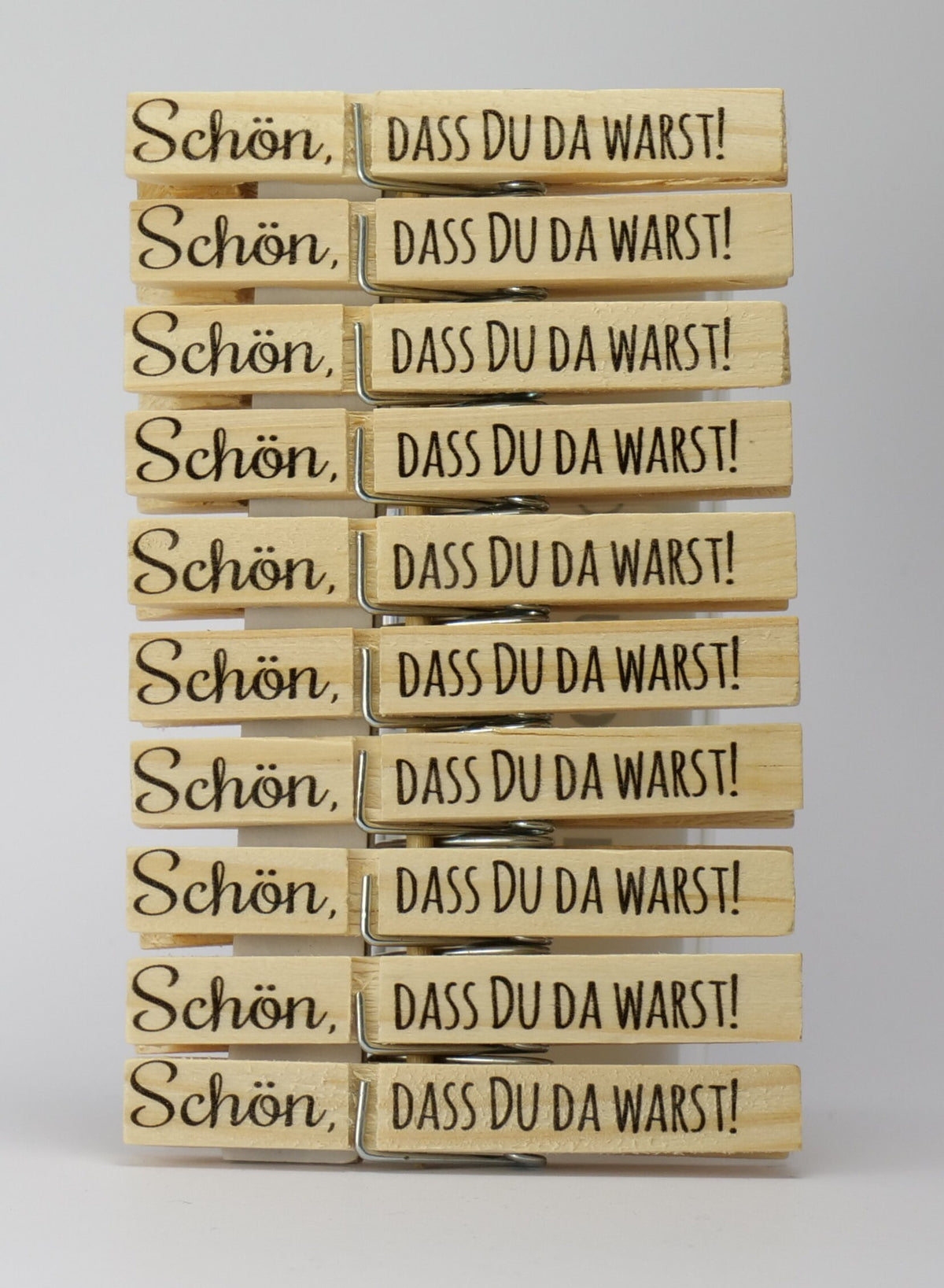 Holz-Wäscheklammern Schön, dass du da warst! Wäscheklammer bedruckt Platzkarte, Tischkarte, Gastgeschenk, Anstecker für Hochzeit