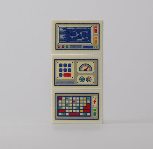 1 Set mit 3 Lego Steine Fliesen #2  mit Control Motiven