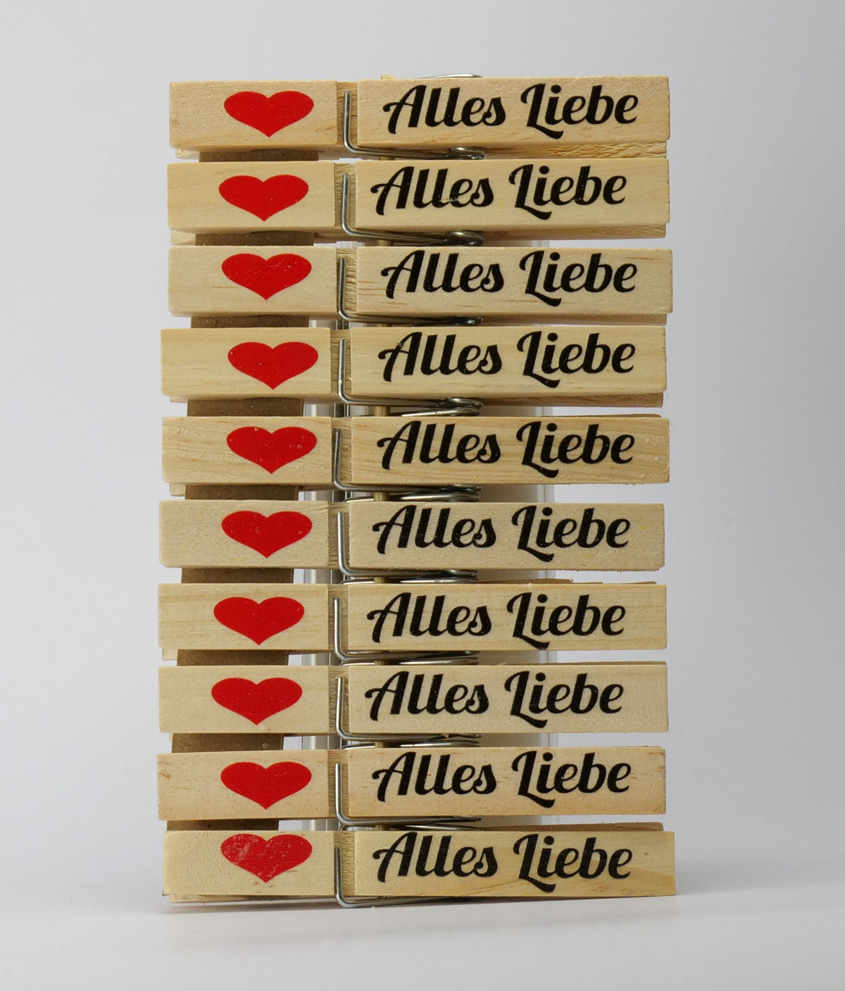 Holz Wäscheklammern  Alles Liebe  Wäscheklammer bedruckt mit Herz, Tischkarte, Gastgeschenk,  für Hochzeit