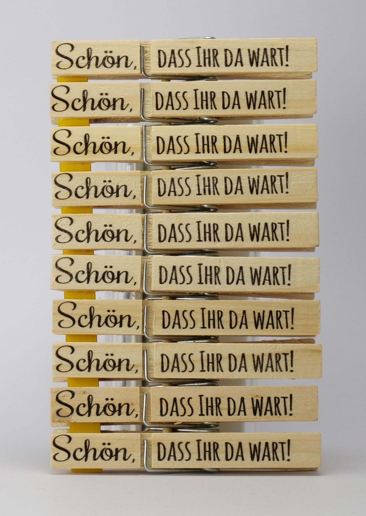 Holz-Wäscheklammern  Schön, dass ihr da wart!  Wäscheklammer bedruckt Platzkarte, Tischkarte, Gastgeschenk, Anstecker für Hochzeit