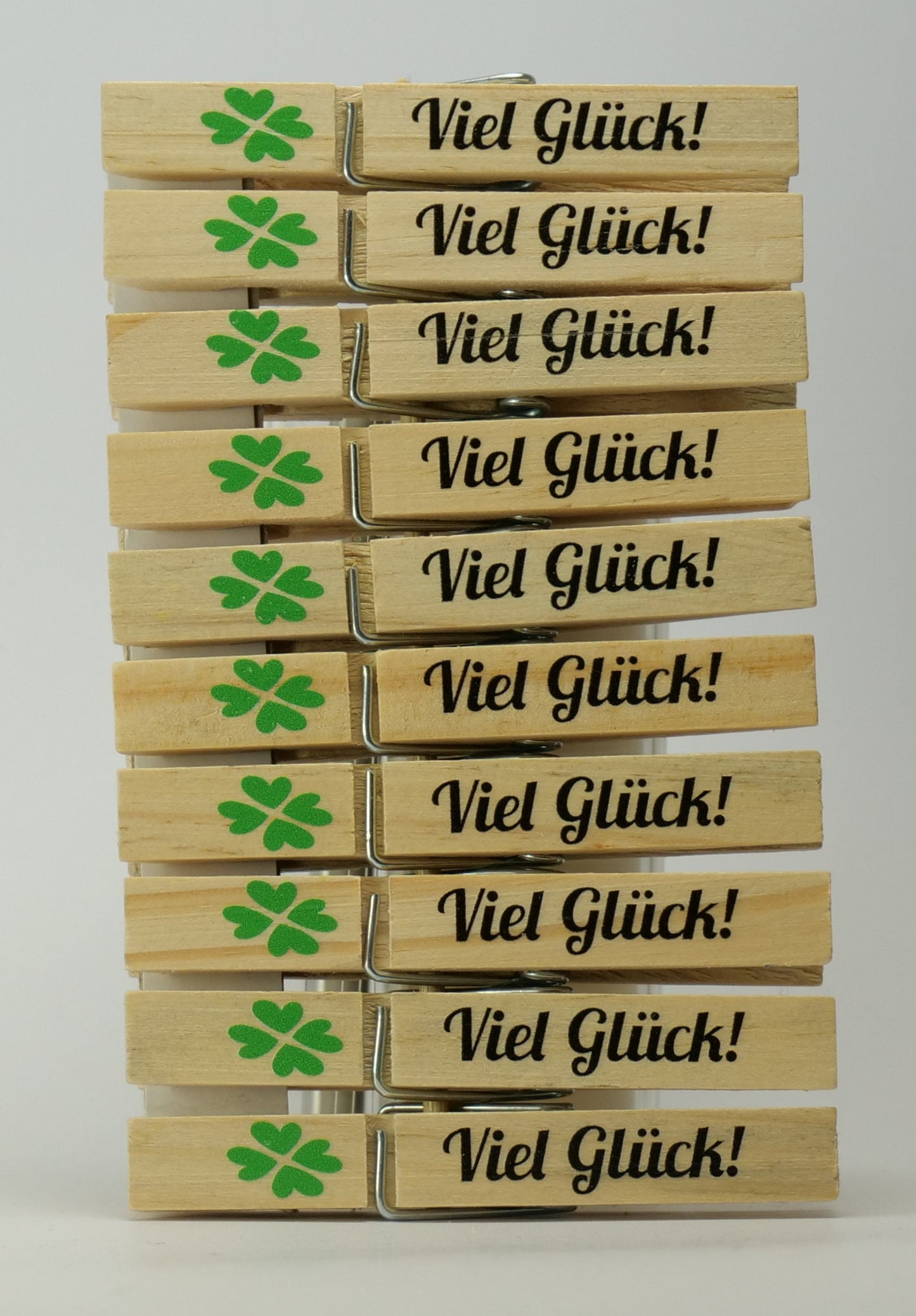 Holz Wäscheklammern  Viel Glück!  Wäscheklammer bedruckt mit Kleeblatt, Tischkarte, Gastgeschenk,  für Hochzeit
