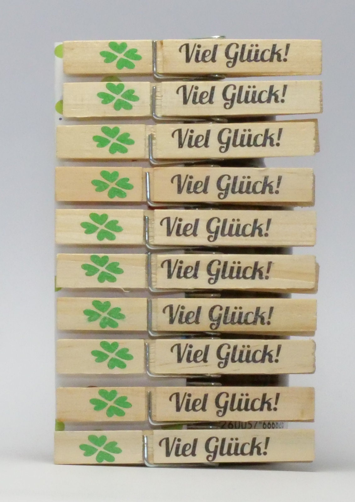 Holz Wäscheklammern  Viel Glück!  Wäscheklammer bedruckt mit Kleeblatt, Tischkarte, Gastgeschenk,  für Hochzeit