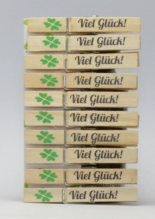 Holz Wäscheklammern  Viel Glück!  Wäscheklammer bedruckt mit Kleeblatt, Tischkarte, Gastgeschenk,  für Hochzeit