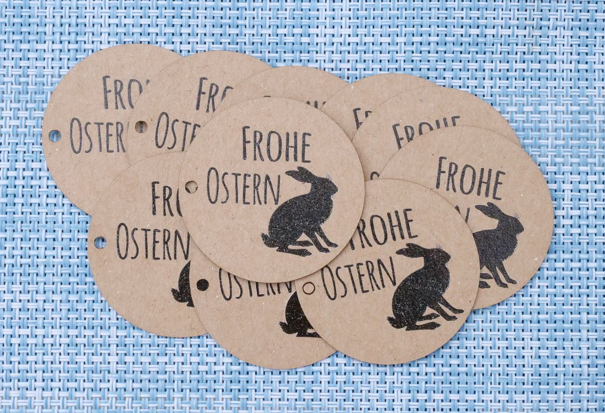 Anhänger in rund " „ Frohe Ostern "  45mm Durchmesser für Osterpost, Osterkarten, Ostergeschenk