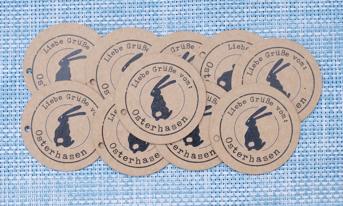 Anhänger in rund  „ Liebe Grüße vom. Osterhasen " mit Hase   45mm Durchmesser für Ostern Osterfest Anhänger Osterei - Frohe Ostern