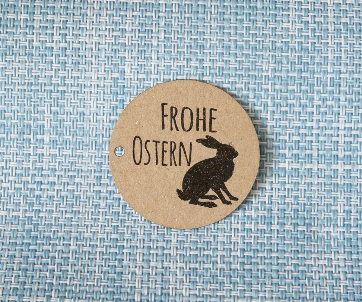 Anhänger in rund " „ Frohe Ostern "  45mm Durchmesser für Osterpost, Osterkarten, Ostergeschenk