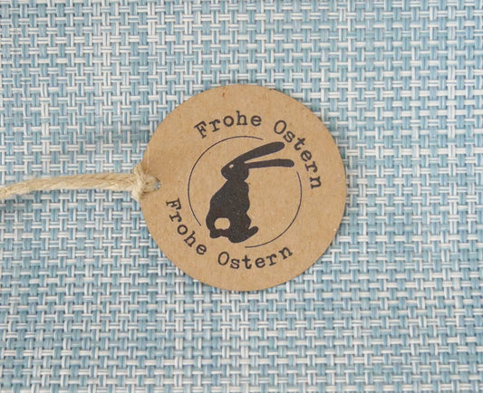 Anhänger in rund " „ Frohe Ostern " mit Hase   45mm Durchmesser für Osterpost, Osterkarten, Ostergeschenk