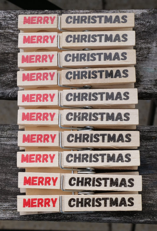 Holz Wäscheklammern " Merry Christmas "  Wäscheklammer bedruckt Platzkarte, Tischkarte, Gastgeschenk, Anstecker für Hochzeit
